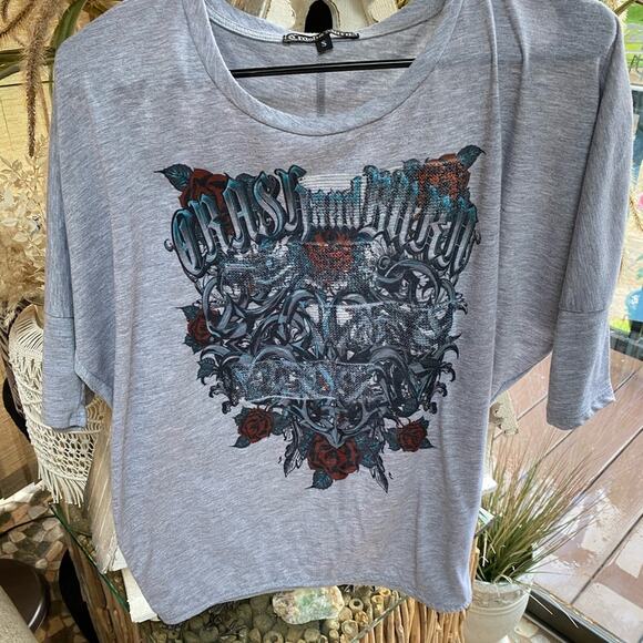 Crash and Burn Embellished Rose Shirt S - Picture 5 of 5